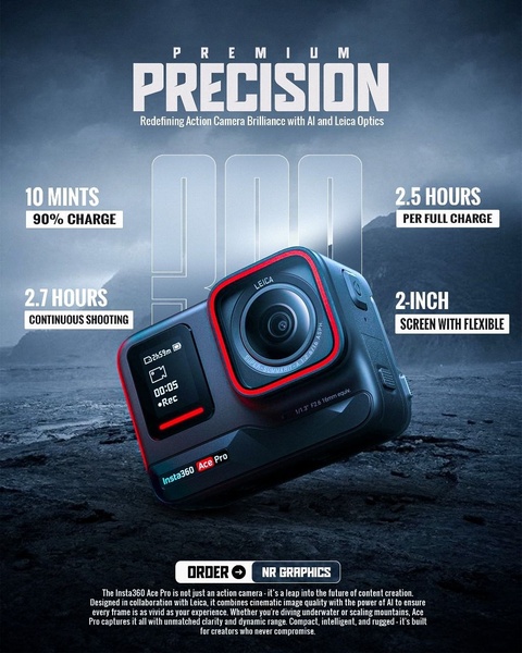 action camera, video camera, adventure camera, compact camera, sports camera, recording camera, product launch, brand awareness, modern typography, minimalist, bold, energetic, black, blue, red